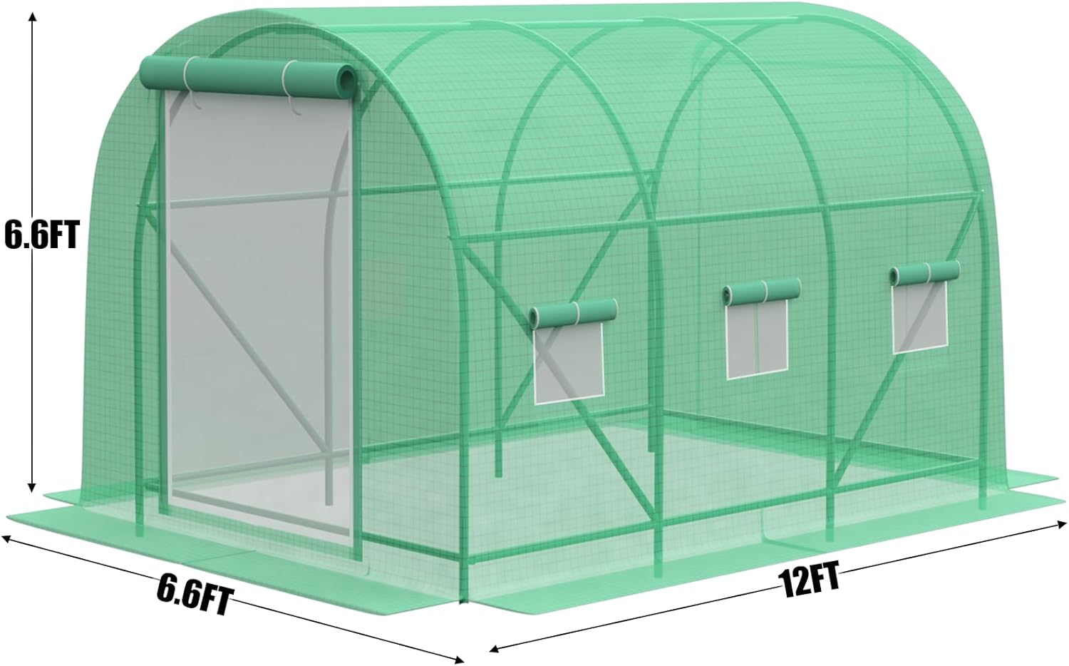 Invernaderos de 12 x 7 x 7 pies para exteriores resistentes, grandes casas verdes para exteriores con 6 ventanas de malla ventilada, puerta