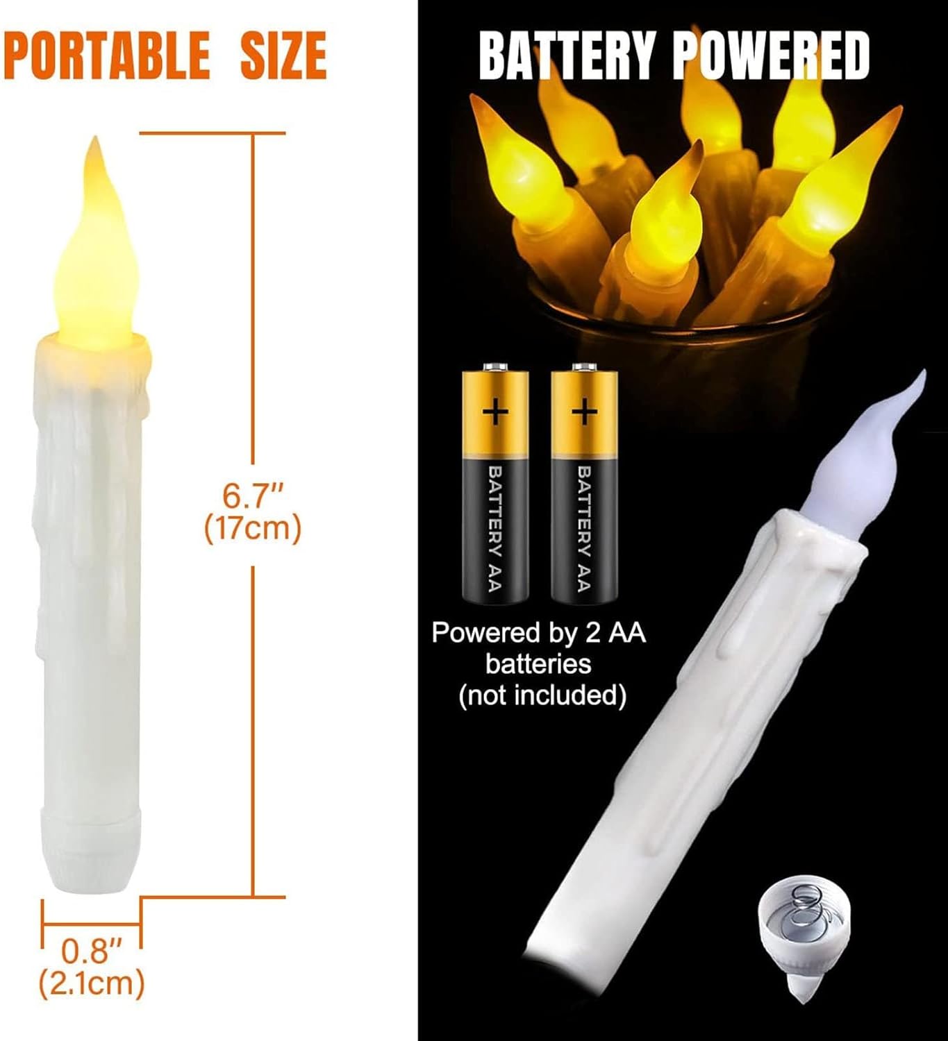 Velas flotantes de Halloween con control remoto de varita mágica, decoraciones de Halloween, 12 velas cónicas colgantes sin llama de 6.7 pulgadas,