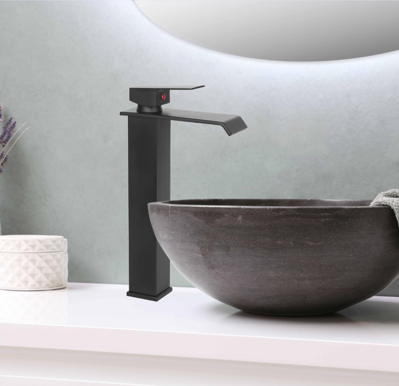 Grifo de fregadero de recipiente negro mate para fregadero de 1 agujero, mango único, montaje en cubierta, grifo de fregadero de baño, grifo