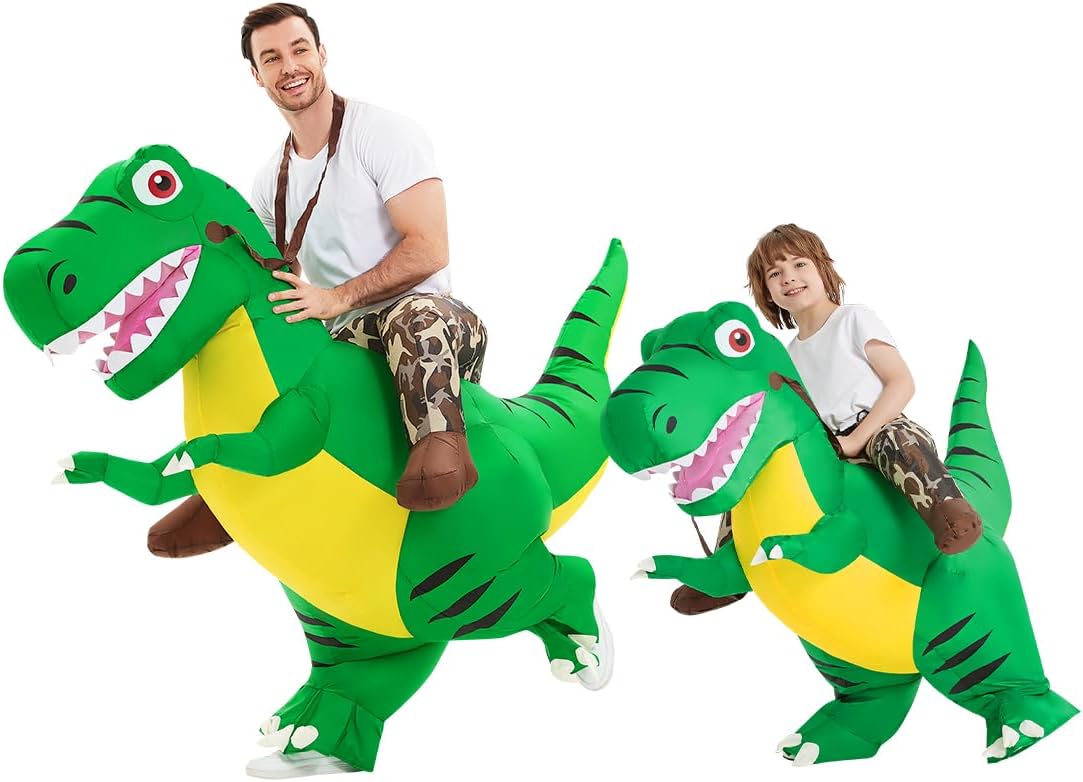 COMIN Disfraz inflable de dinosaurio para niños, disfraz de dinosaurio inflable de T-Rex, vestido divertido verde para fiesta de Halloween