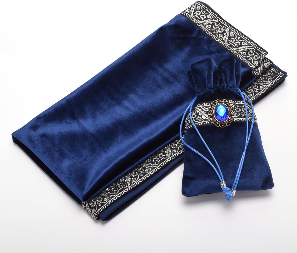 BLESSUME Mantel cuadrado de terciopelo con tarot y bolsa azul oscuro