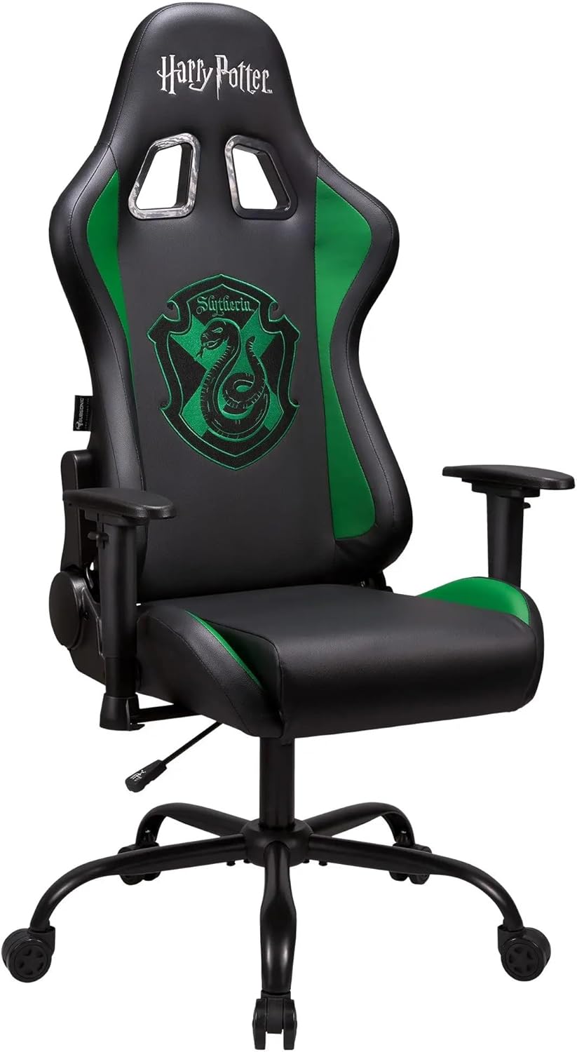 SUBSONIC Harry Potter – Silla ergonómica oficial para jugadores, respaldo y reposabrazos ajustables -Slytherin – para silla de juegos dolescente y