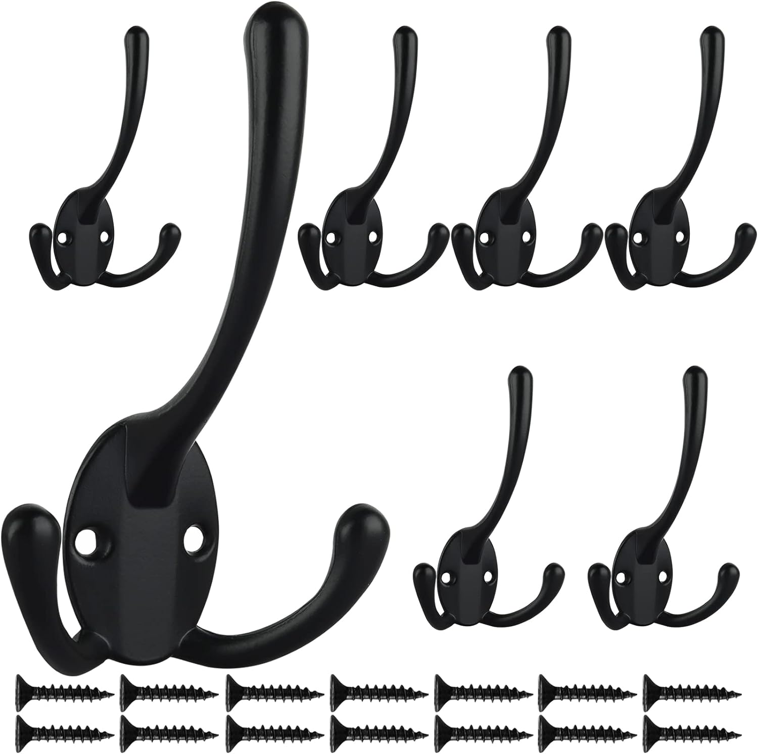 Paquete de 7 ganchos grandes y resistentes para abrigos triples montados en la pared con 14 tornillos, ganchos rústicos retro de doble utilidad para