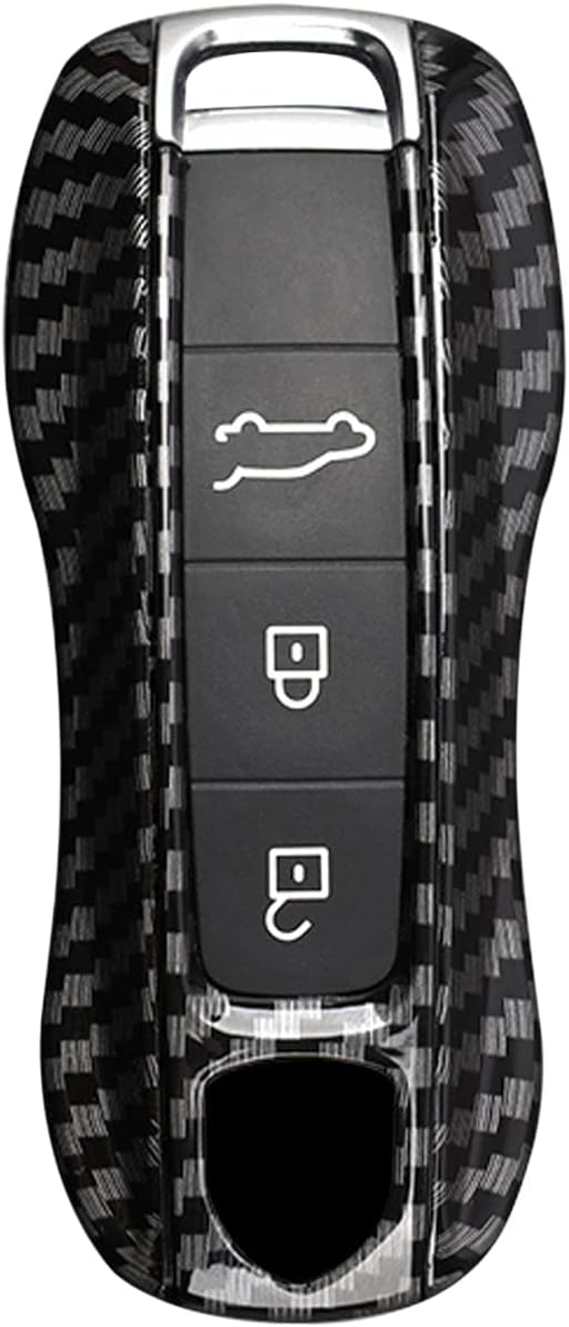 Xotic Tech – Funda de fibra de carbono para llaves remotas con llavero, compatible con Porsche Cayenne Cayman Panamera 971 Macan Taycan 911 991 918