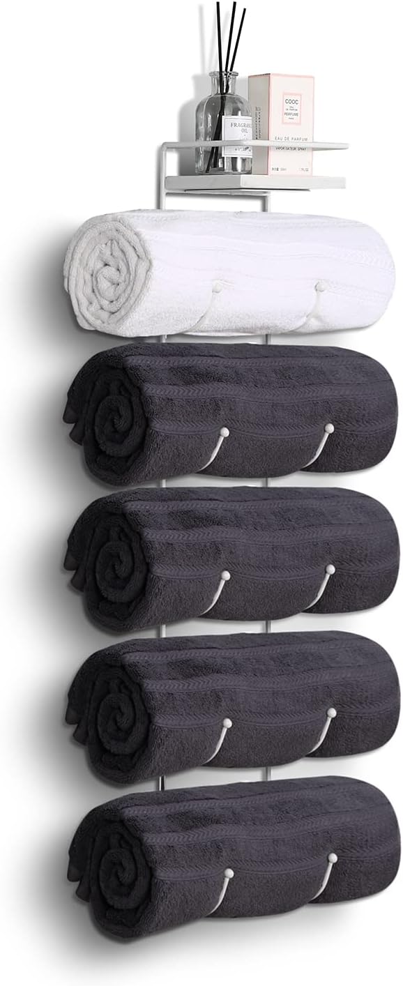 Toallero multifuncional de montaje en pared, toallero para vino con estante superior, organizador de almacenamiento de metal, soporte para baño,