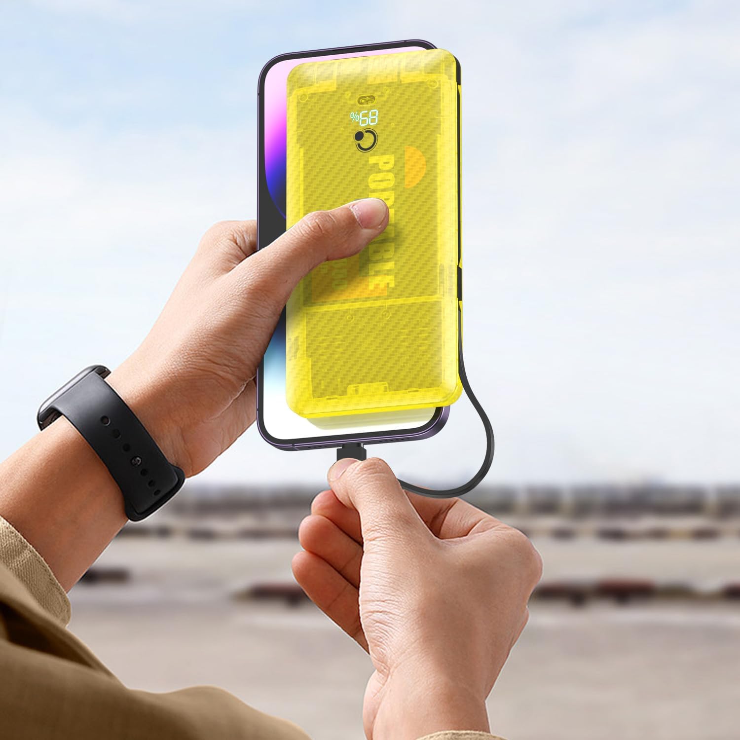 Cargador portátil de 10000 mAh con enchufe de pared de CA, cargador de teléfono Q Slim USB C de 20 W, batería externa con 3 cables integrados