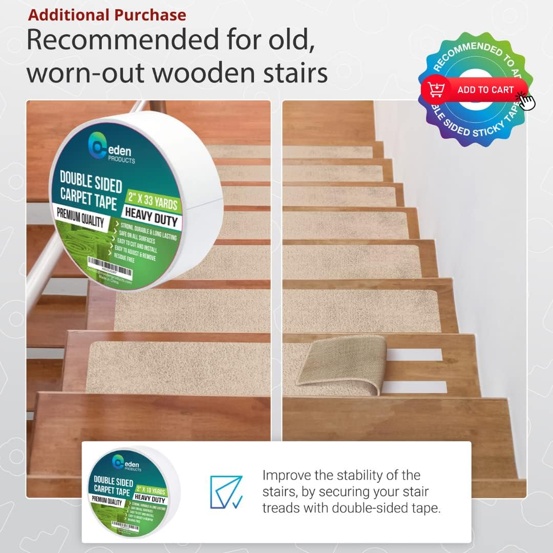 EdenProducts – Alfombra antideslizante para escaleras de interior, adhesivo preaplicado, evita resbalones, para escalones de madera, seguridad para