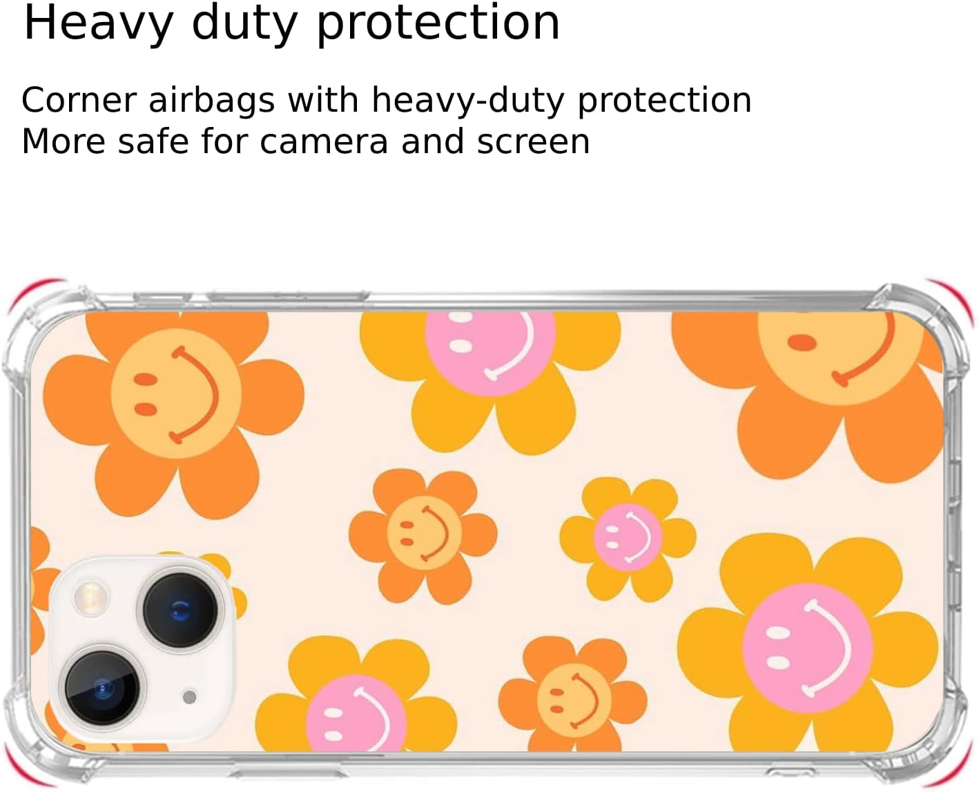 Indie Smile Face Flower Daisy Power Funda compatible con iPhone 15, Hippie Retro 90s Naranja Estética Funda para iPhone 15, diseño único de moda TPU