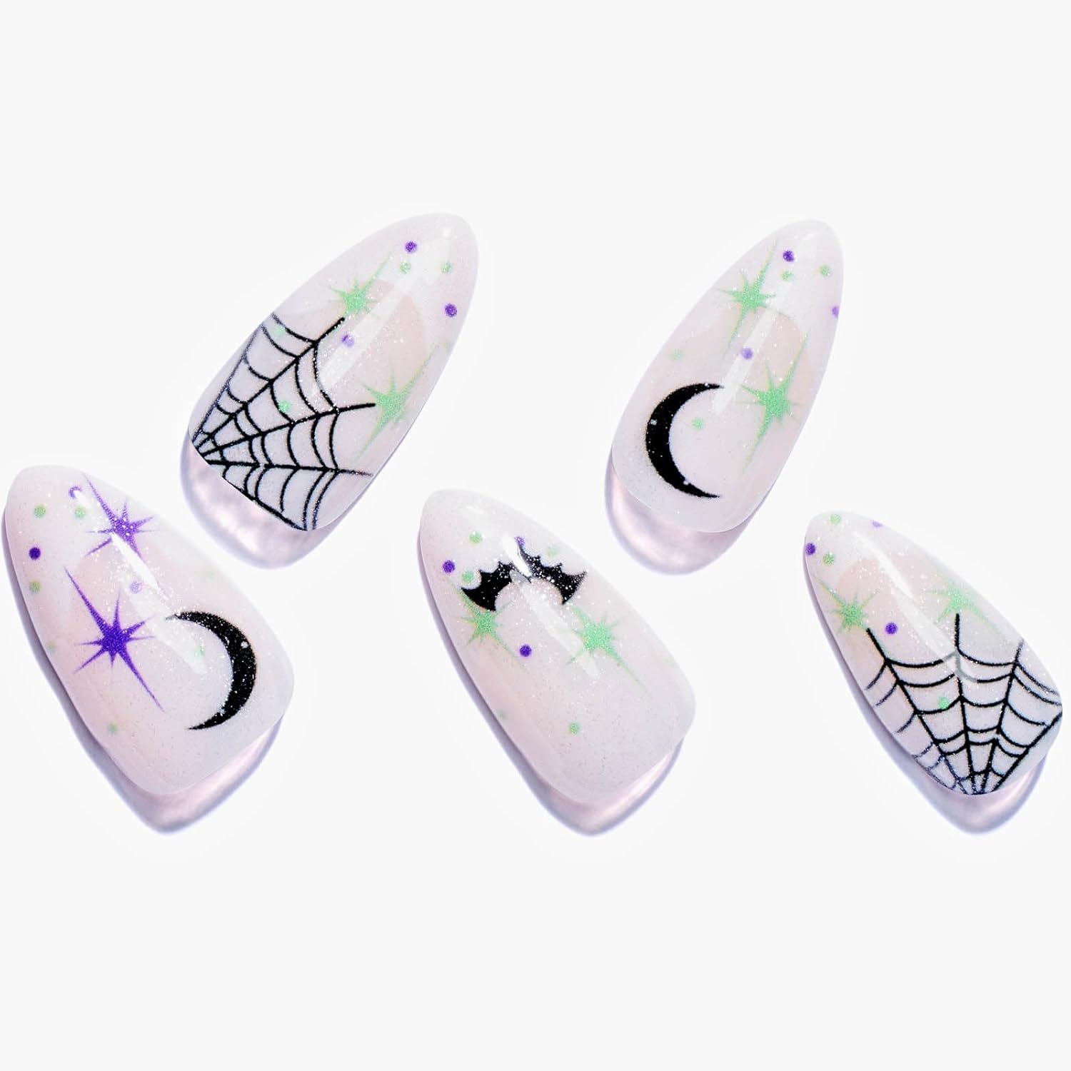 GLAMERMAID Uñas postizas a presión de almendra, uñas postizas de gel con diseño gótico, 24 uñas adhesivas, uñas acrílicas reutilizables, juego de
