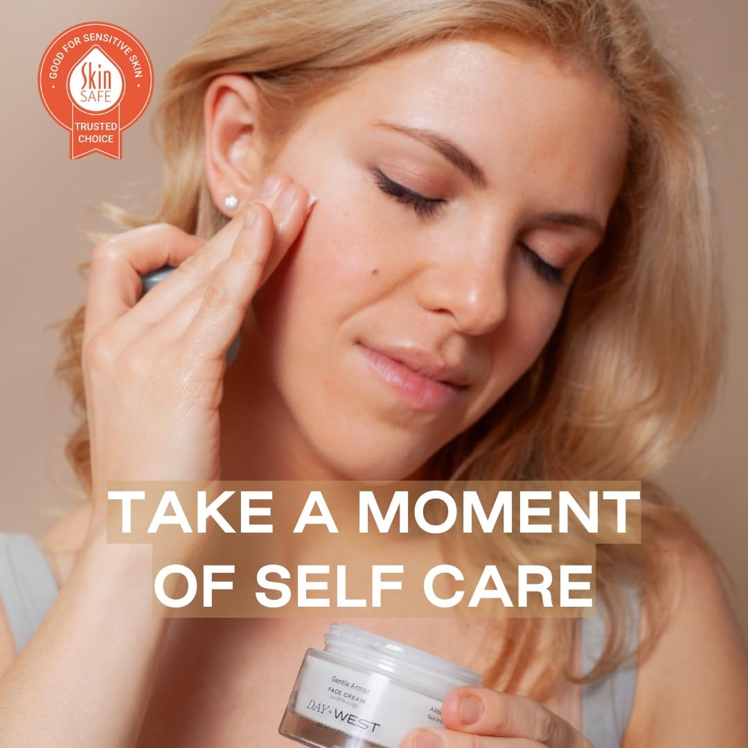 Day + West Gentle Armor Crema facial + cuello  Cuidado de la piel lujoso para pieles sensibles  Hidratante facial con escualano, tuna orgánica,