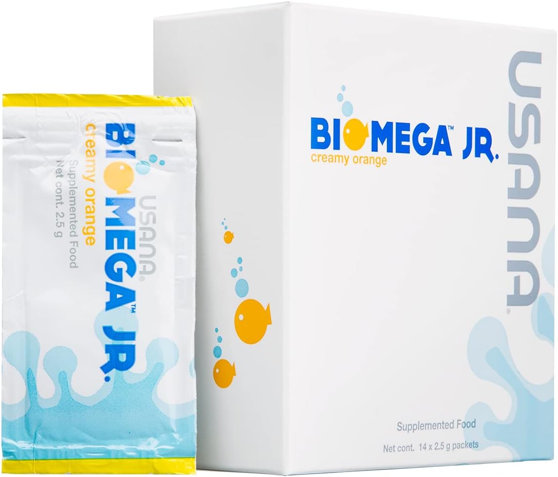 USANA BiOmega Jr. Suplemento de aceite de pescado con ácidos grasos Omega 3 para niños de 4 años o más – 14 paquetes