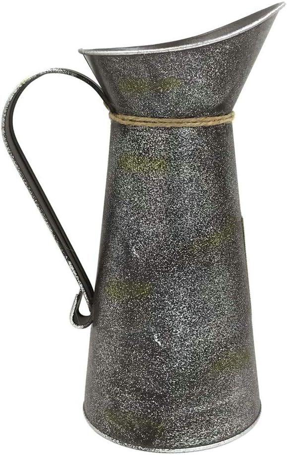 Regadera rústica galvanizada de 10.8 pulgadas de alto, jarrón vintage con patrón de flores, jarra de campo para sala de estar, cocina, dormitorio,