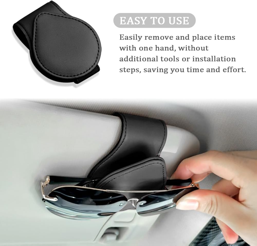 Soporte magnético para lentes de sol para automóvil, soporte universal de piel sintética para lentes de sol, boletos, auriculares, tarjetas, visera,