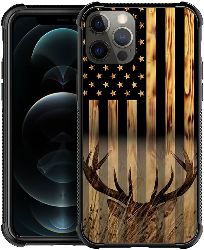 DJSOK Funda compatible con iPhone 11 Pro Max, funda protectora antiarañazos y a prueba de golpes con la bandera estadounidense Buck Hunter Deer para