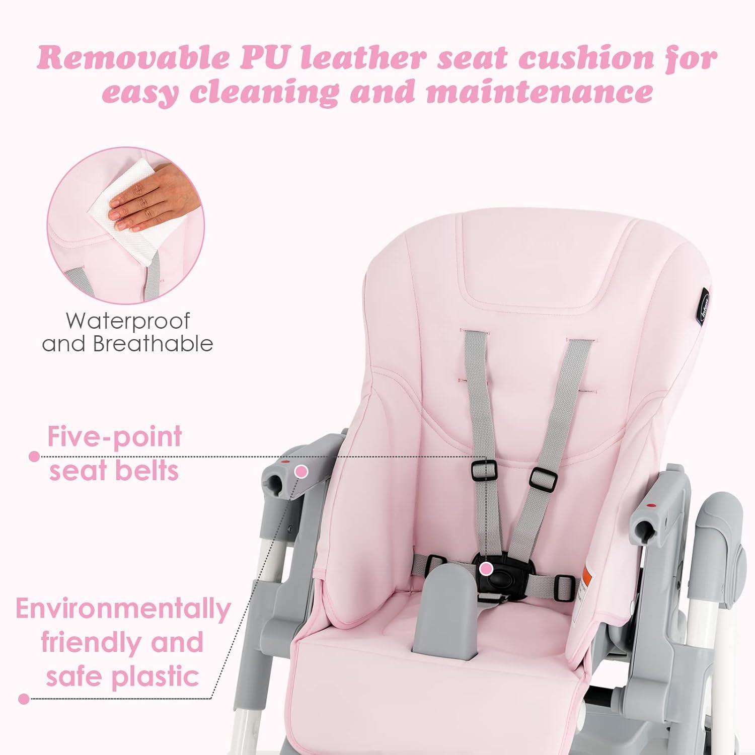 INFANS Silla alta para bebés y niños pequeños, silla alta plegable con respaldo ajustable múltiple, reposapiés y altura del asiento, bandeja