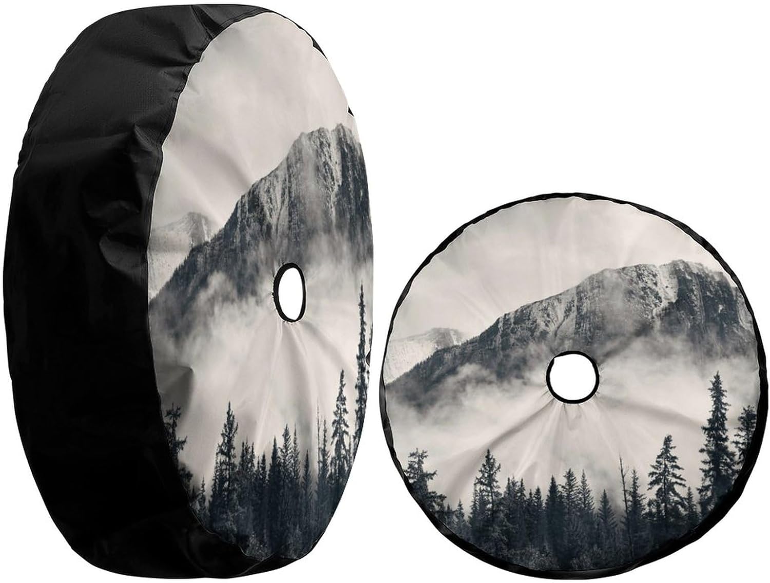 Foggy Mountains – Cubierta de neumático de repuesto con orificio de cámara de respaldo, cubierta universal para neumáticos para Jeep remolque, RV,