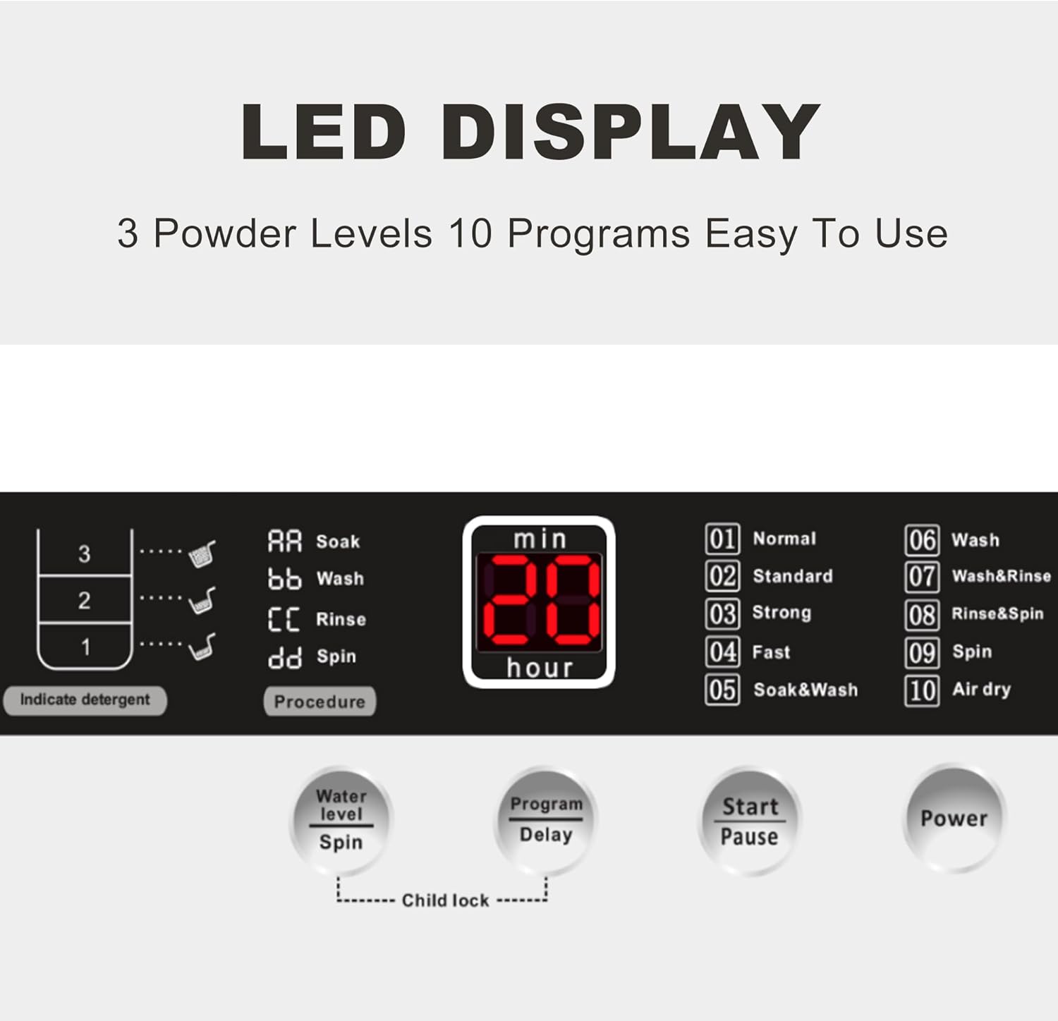 Outspurge Lavadora automática completa, lavadora portátil para uso doméstico, 0.95 pies cúbicos, lavadora giratoria con 10 programas de lavado,