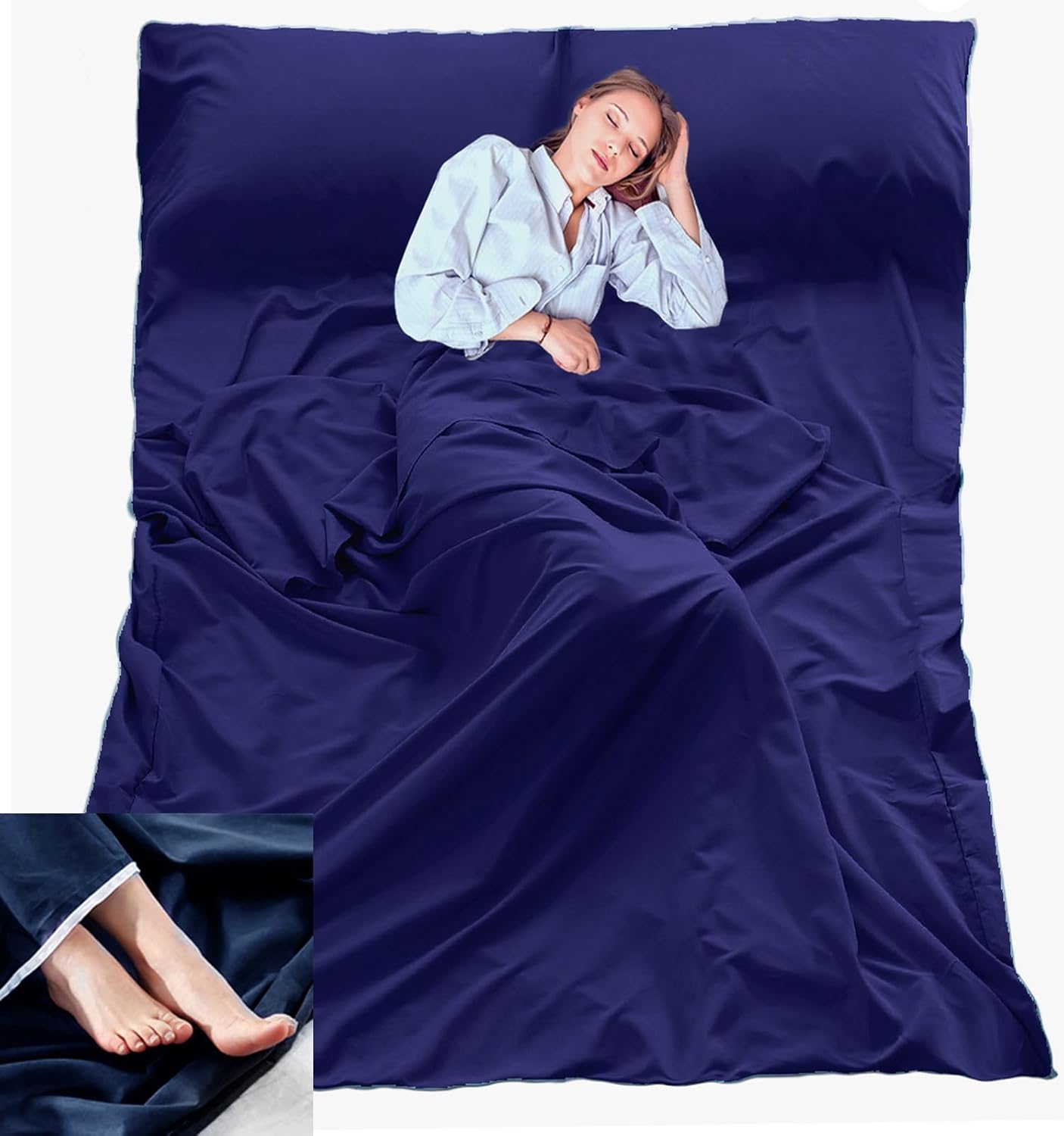 KOMUSMO – Forro para saco de dormir con cremallera, saco de dormir ligero de viaje, portátil, compacto, para campamento, longitud completa y 4