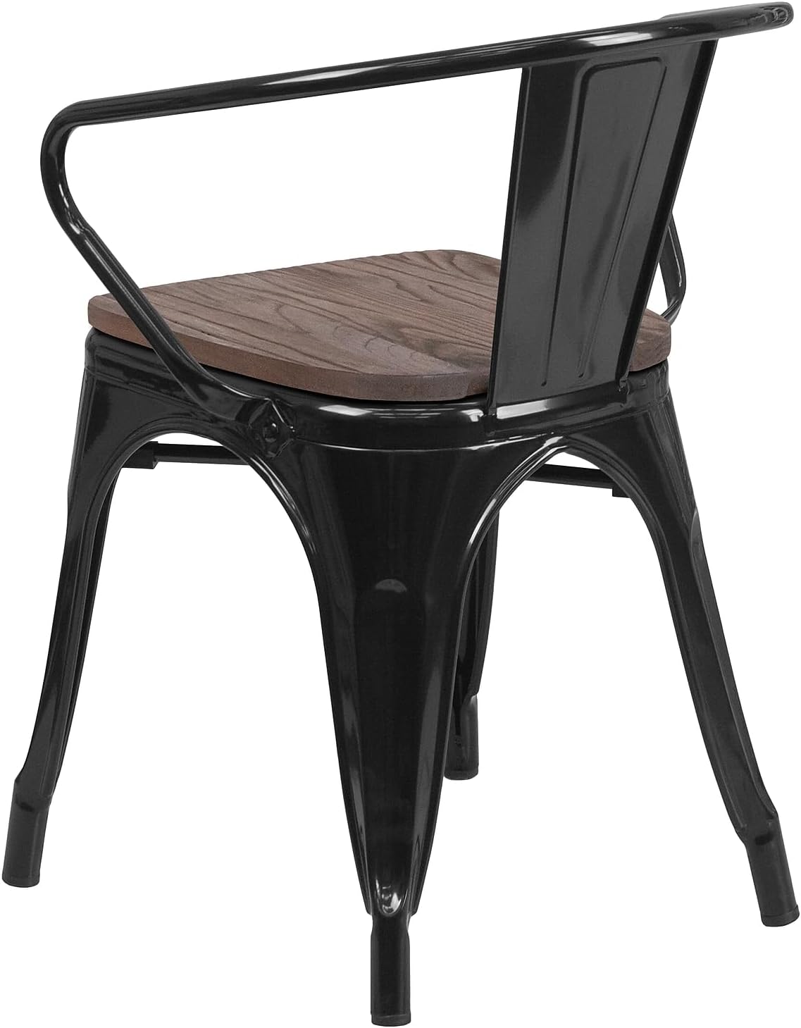 Flash Furniture Silla de metal negro con asiento y brazos de madera