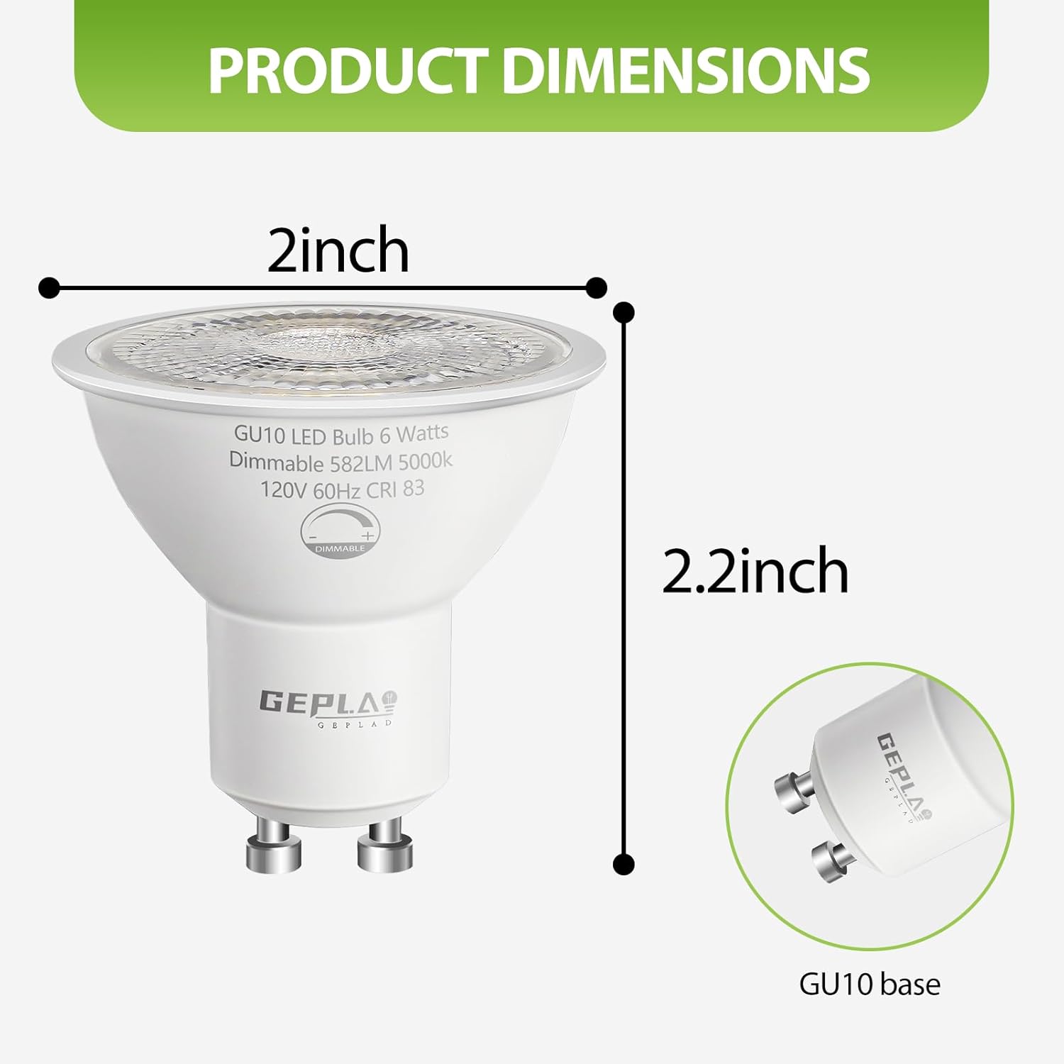 Paquete de 12 bombillas LED GU10 de luz diurna 5000 K, 6 W 582 LM regulables GU10 de dos puntas, reemplazo halógeno de 50 W, iluminación de pista,