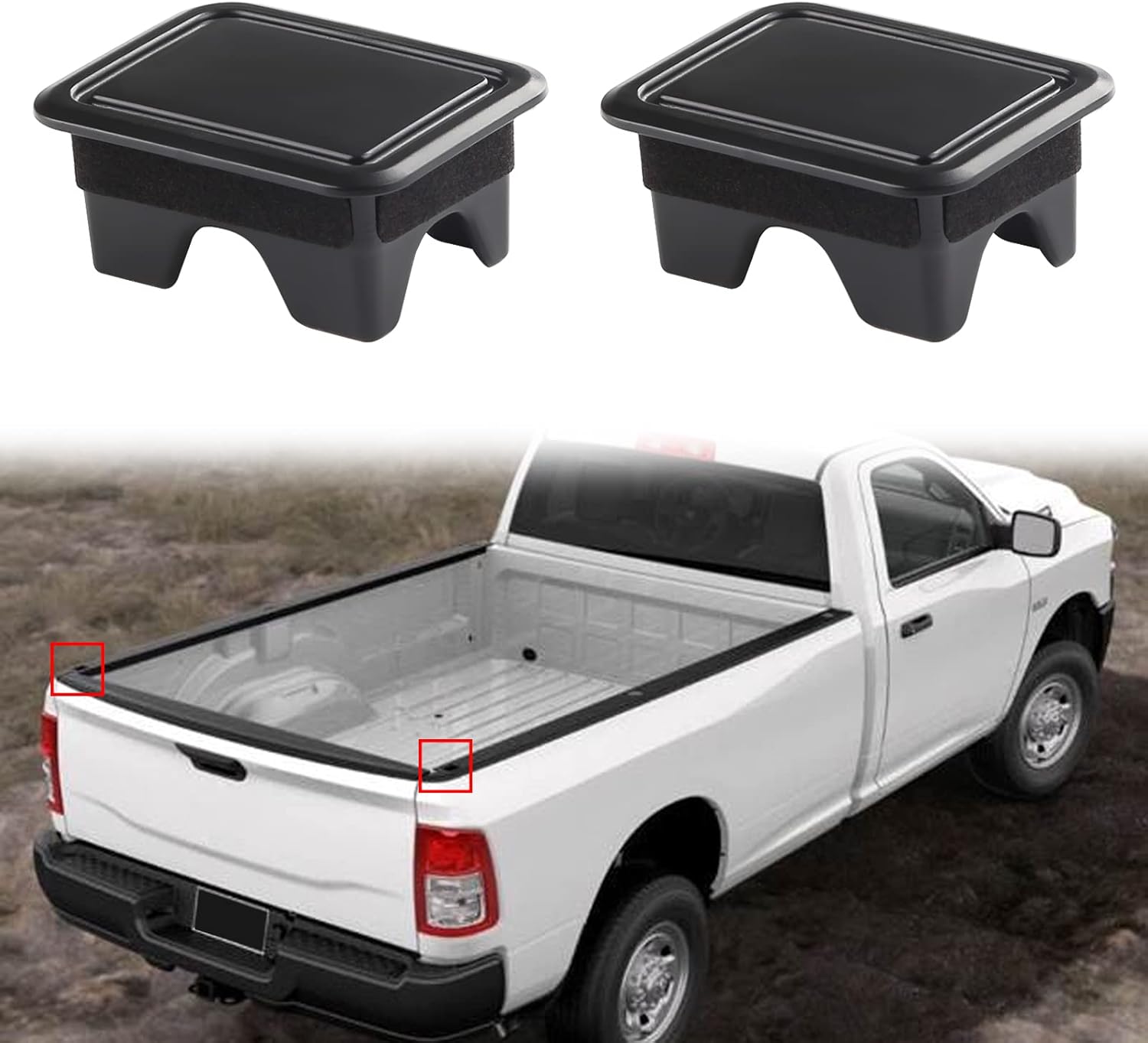 JDMON Repuesto para cubierta de bolsillo de estaca Dodge Ram 1500 2500 2019 2020 2021 cubierta de bolsillo de estaca para riel de caja de camión, 2