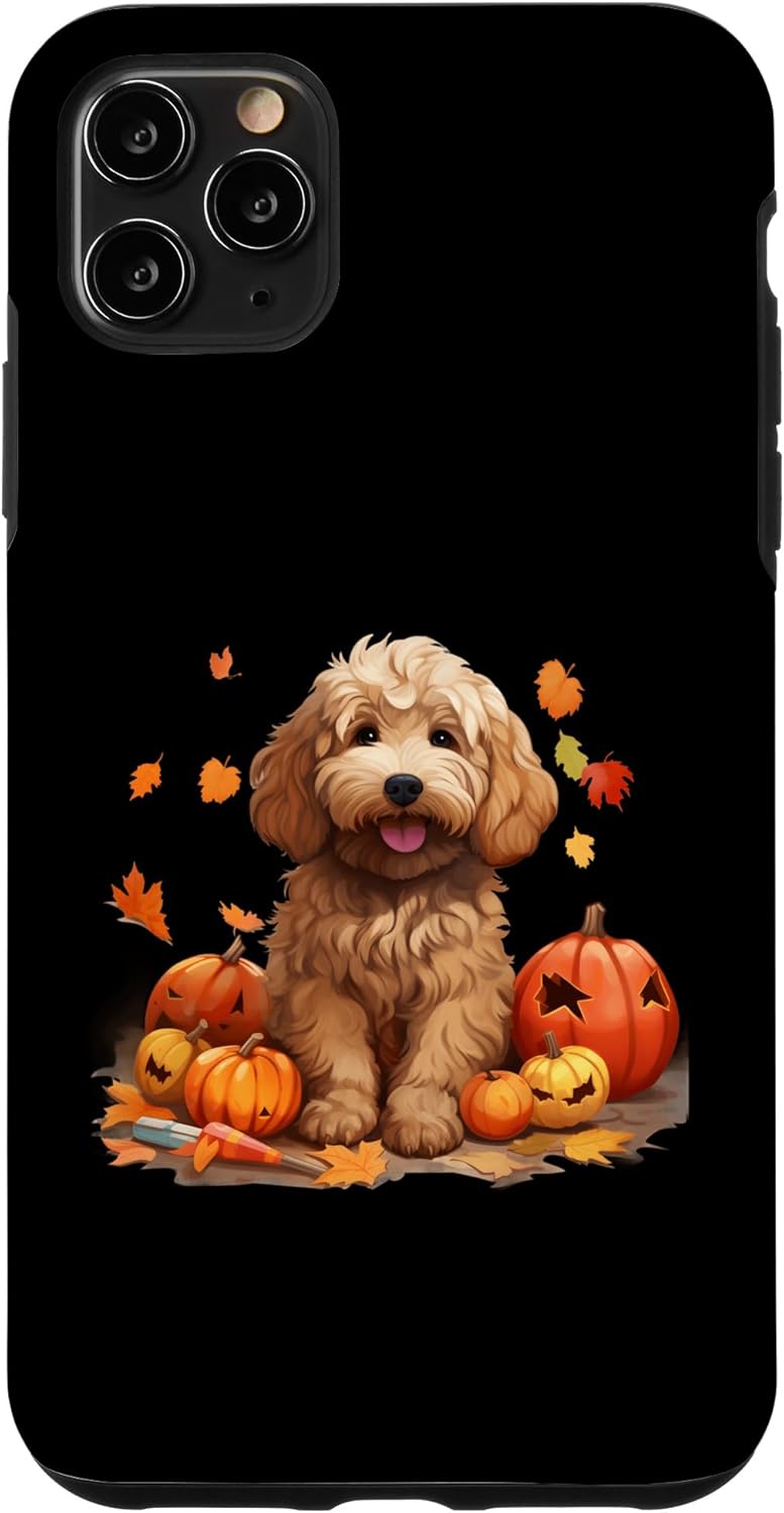 Funda para iPhone 11 Pro Max Goldendoodle Halloween linda y espeluznante Doodle Dog Case