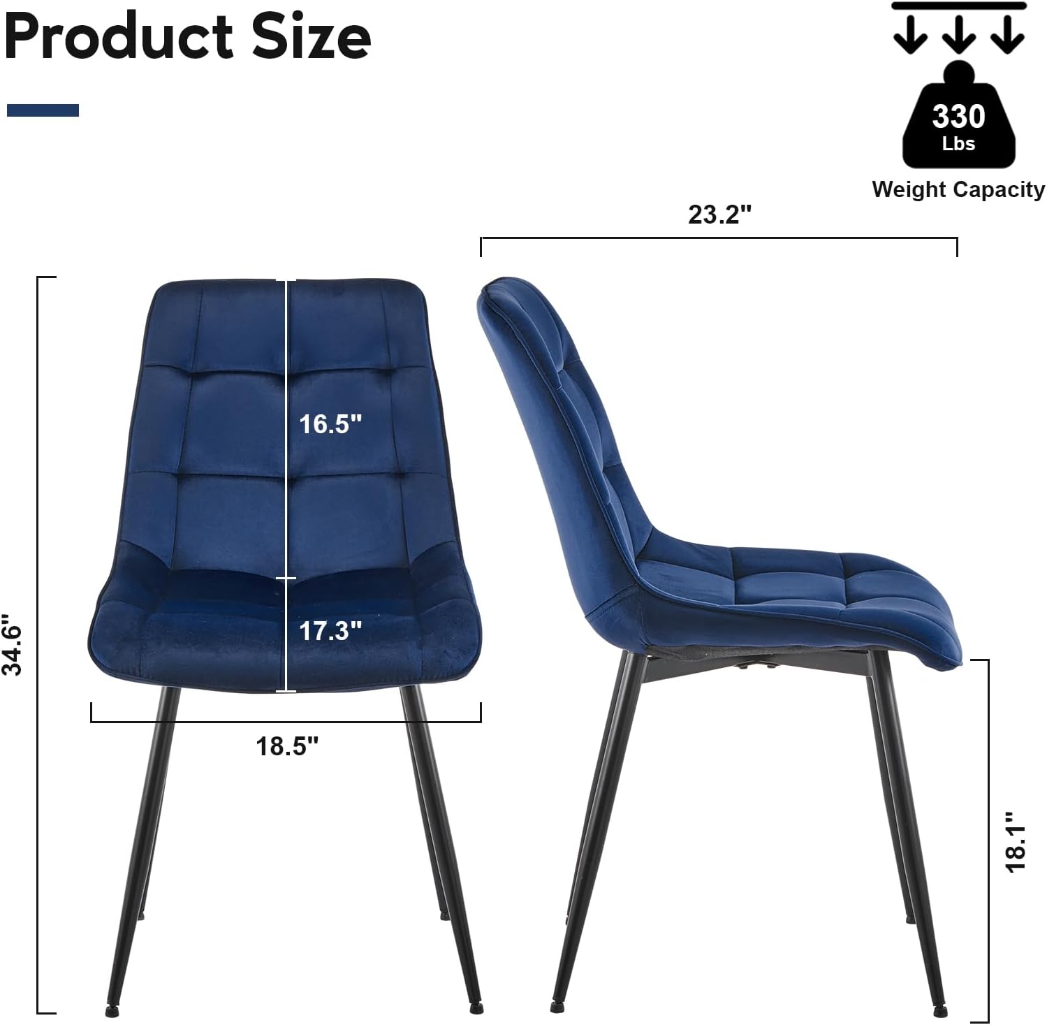 TUKAILAI Juego de 2 sillas de comedor de terciopelo, asiento y respaldo tapizados suaves y cómodos, silla auxiliar moderna de ocio con patas de