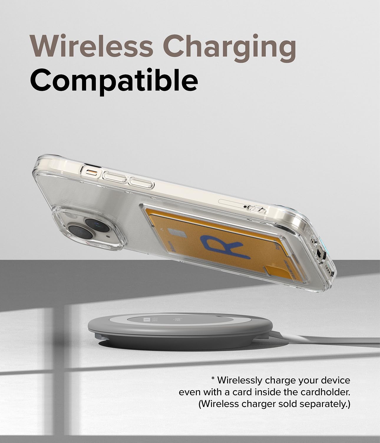 Ringke Fusion Card tarjetero integrado compatible con iPhone 15 Plus, con capacidad para hasta 1 tarjeta, funda transparente para teléfono para