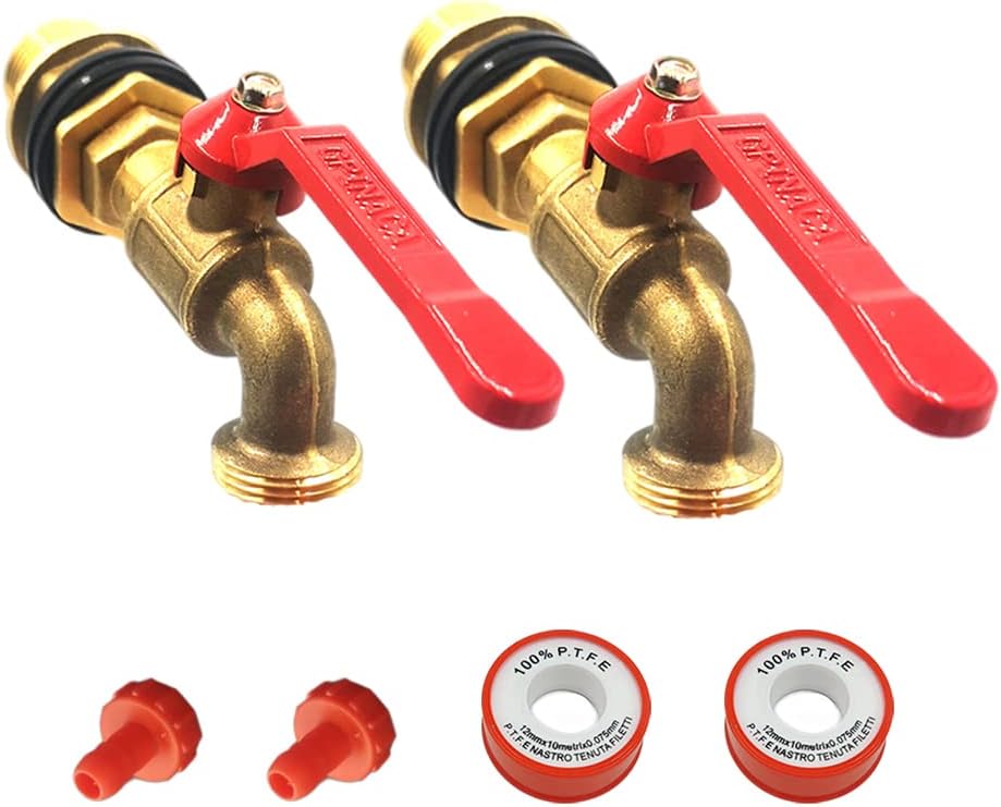 Paquete de 2 grifos de barril de lluvia, grifo de tanque de agua de latón con conector de mamparo de diámetro exterior de 1 pulgada para cubo de