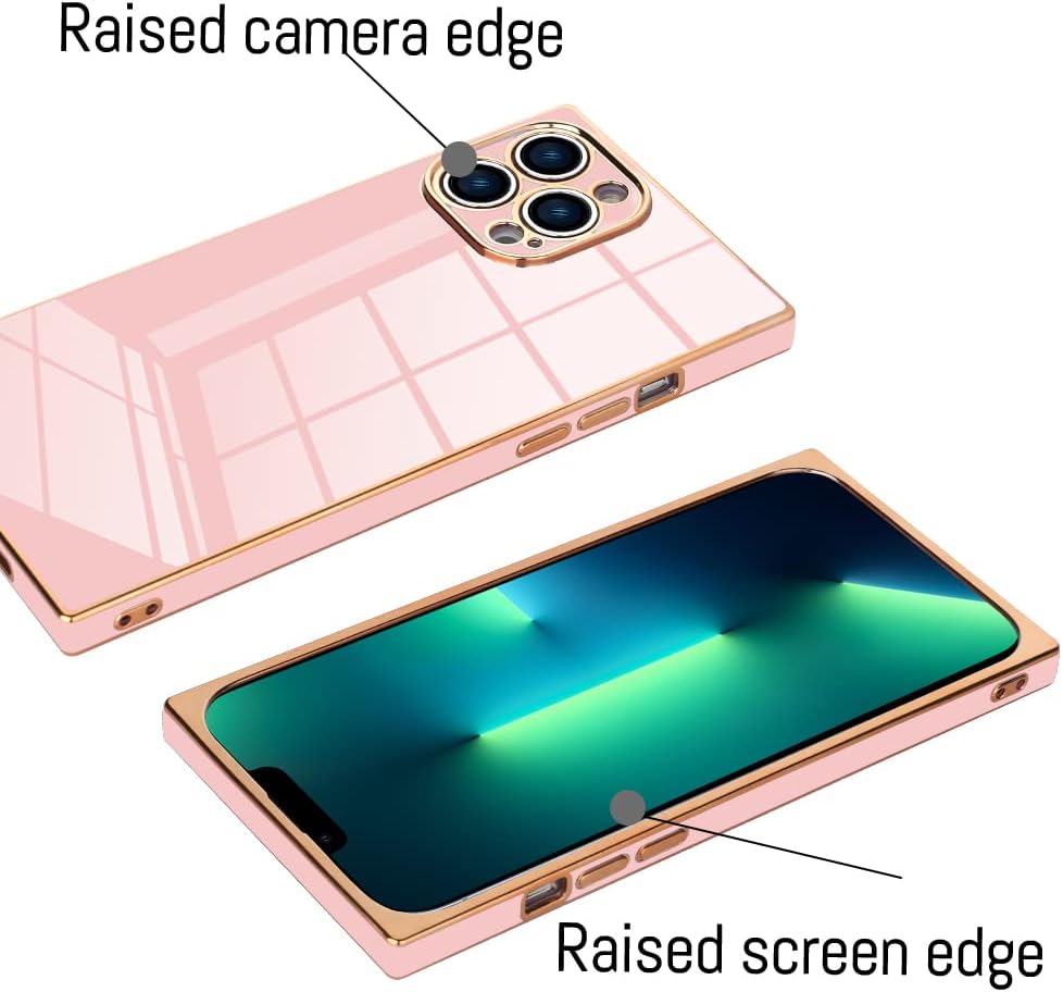 KANGHAR Funda cuadrada compatible con iPhone 13 Pro Max de lujo con bonito diseño galvanizado, funda cuadrada de cuerpo completo, antiarañazos, a
