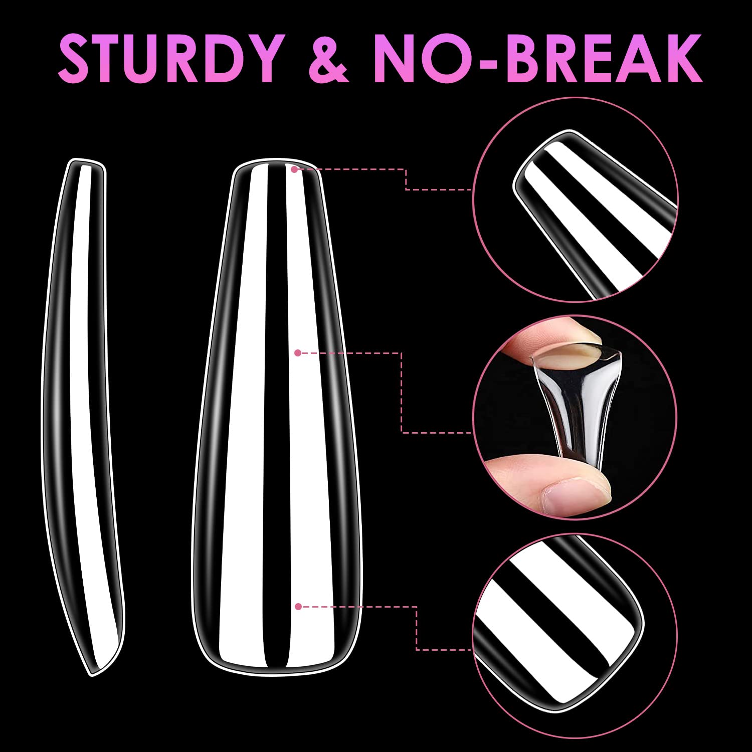 600 puntas de uñas postizas transparentes de cobertura completa, uñas postizas de gel x puntas de uñas XXL