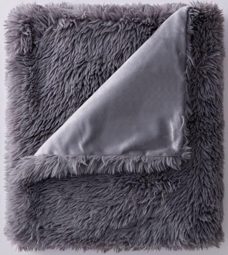 Artisan 34 Manta de piel sintética de lujo extra cálida y acogedora de 50 x 60 pulgadas, manta reversible de piel gris supersuave y mullida para