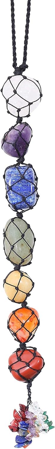 Adorno colgante de auto de 7 chakras, accesorios colgantes de cristal áspero para reiki, curación, equilibrio, borla para colgar en la pared,