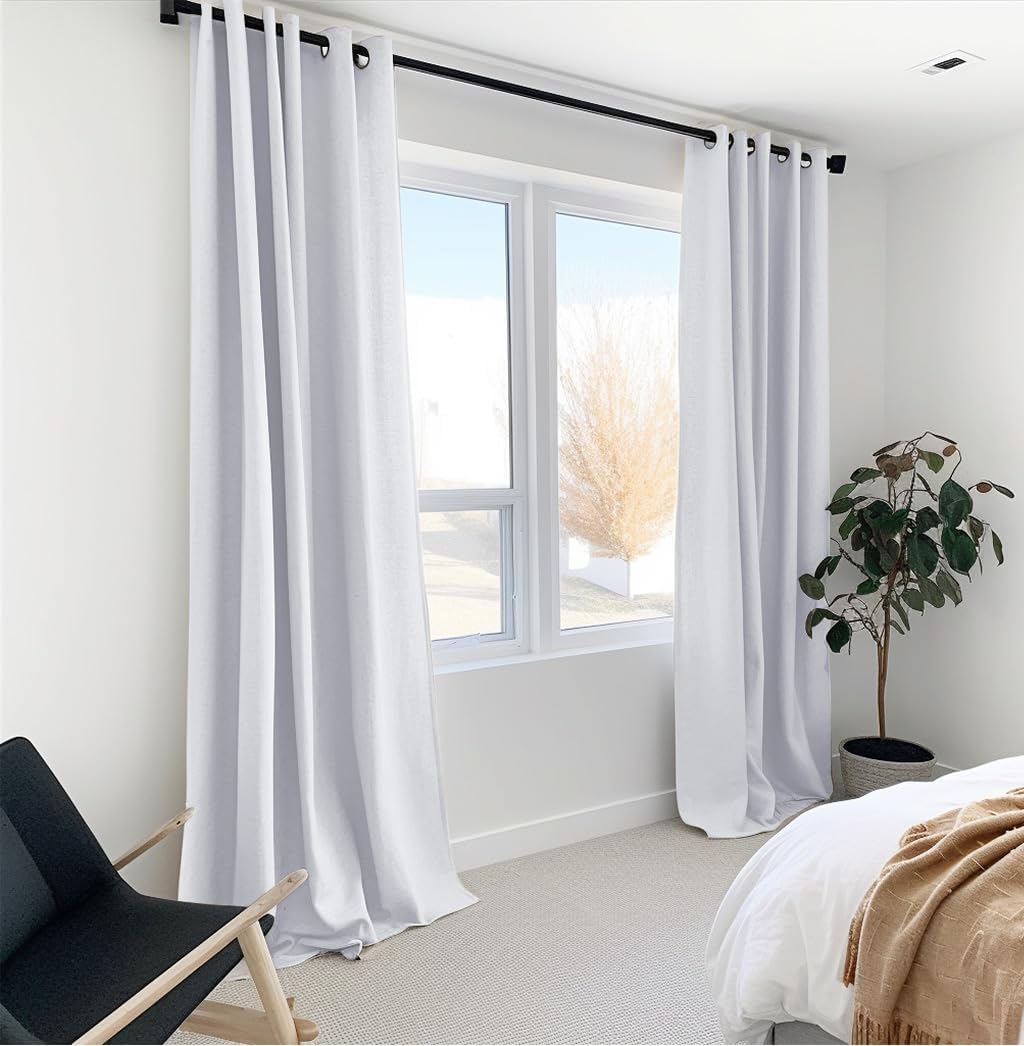 Cortinas 100% opacas de 45 pulgadas de largo, cortinas opacas de lino de 45 pulgadas de largo, juego de 2 paneles de cortinas opacas con aislamiento
