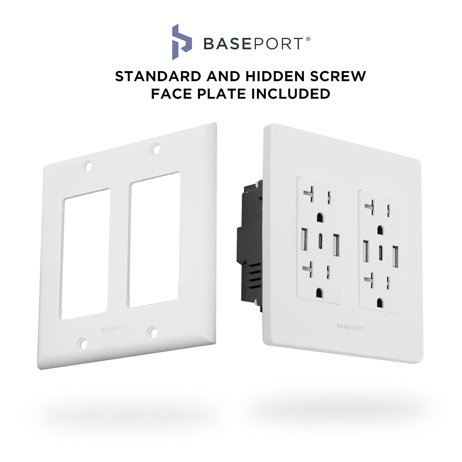 Toma de pared premium con puertos USB  125 V 20 Amp tomacorrientes USB, receptáculos de salida USB de 5 V6 A, doble USB-A, 1 USB-C, placa frontal