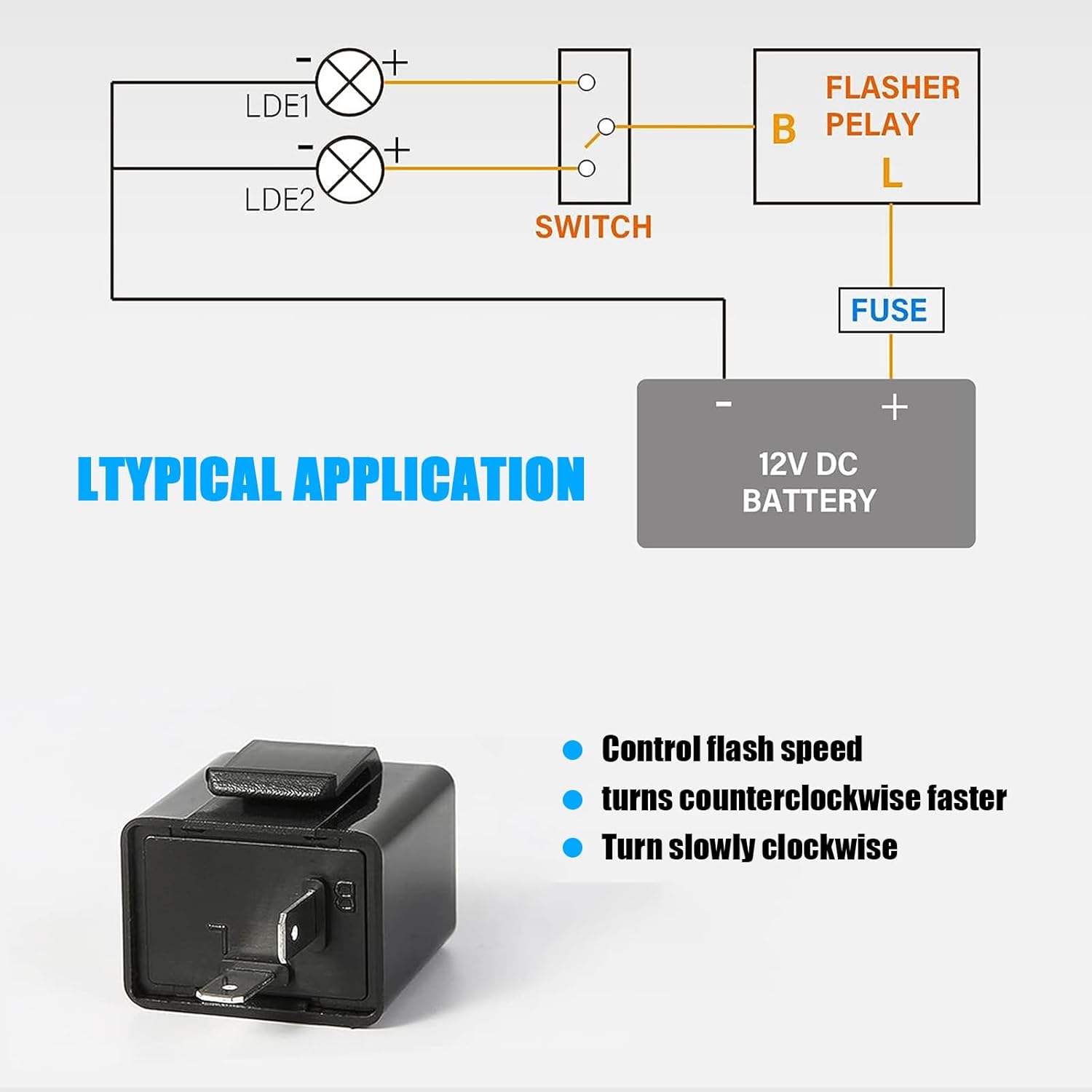 ZBGUN 4 relés intermitentes de 2 pines para automóvil, LED de 12 V de velocidad ajustable, señal de giro súper intermitente, relé de advertencia de