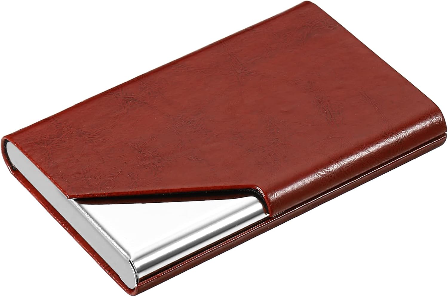 YOKIVE Tarjetero de piel sintética, funda protectora de tarjeta de crédito con nombre, ideal para hombres o mujeres (marrón oscuro, 3.7 x 2.5