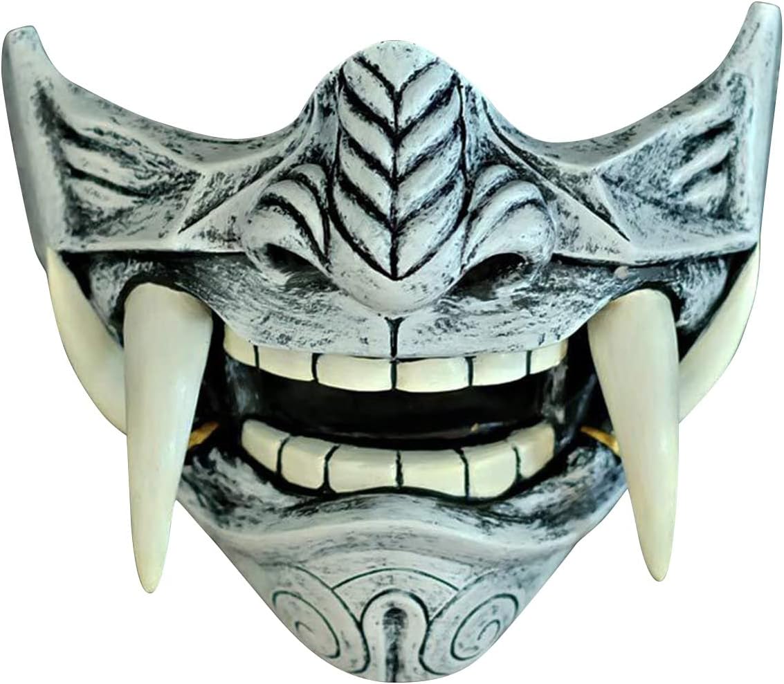 Decoraciones de Halloween, máscara japonesa de Hannya De-mon Oni Sam-urai NOH Kabuki Prajna Devil media máscara cosplay, fiesta espeluznante