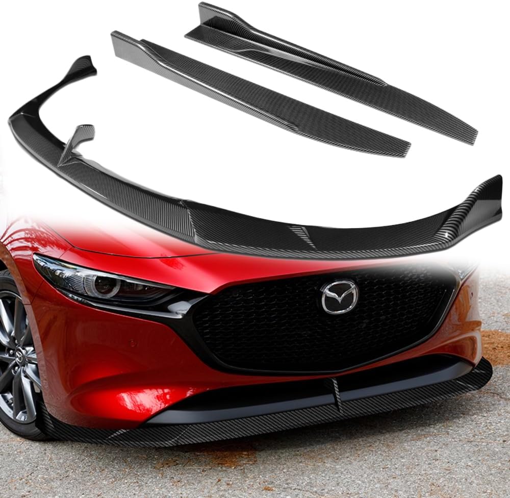 Q1-TECH, 5 piezas de borde delantero + falda lateral Rocker Winglet Canard difusor ala compatible con Mazda 3 Hatchback 2019-2024  modelo 5DR