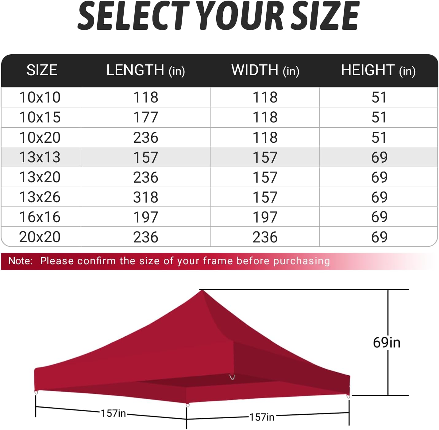 Toldo de repuesto de 13 x 13 pies para tienda de campaña desplegable, protección UV, impermeable y resistente al viento, para jardín al aire libre,
