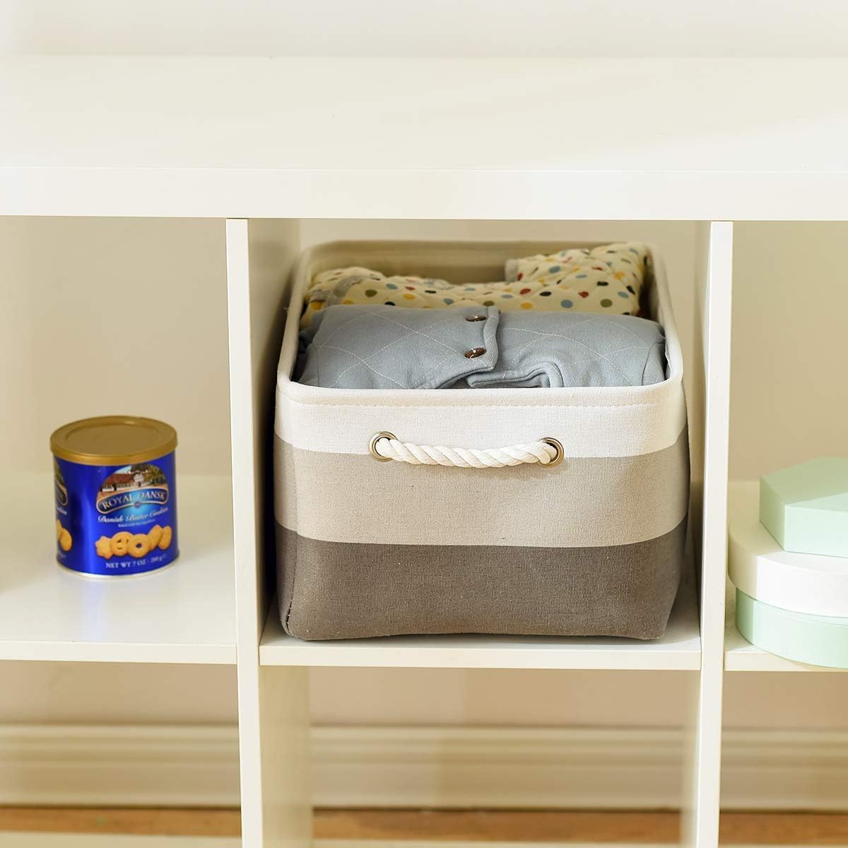 TcaFmac Cesta de almacenamiento para organizar, paquete de 4 cubos grandes de tela de 16 x 12 x 8 pulgadas para estantes, cubos de almacenamiento
