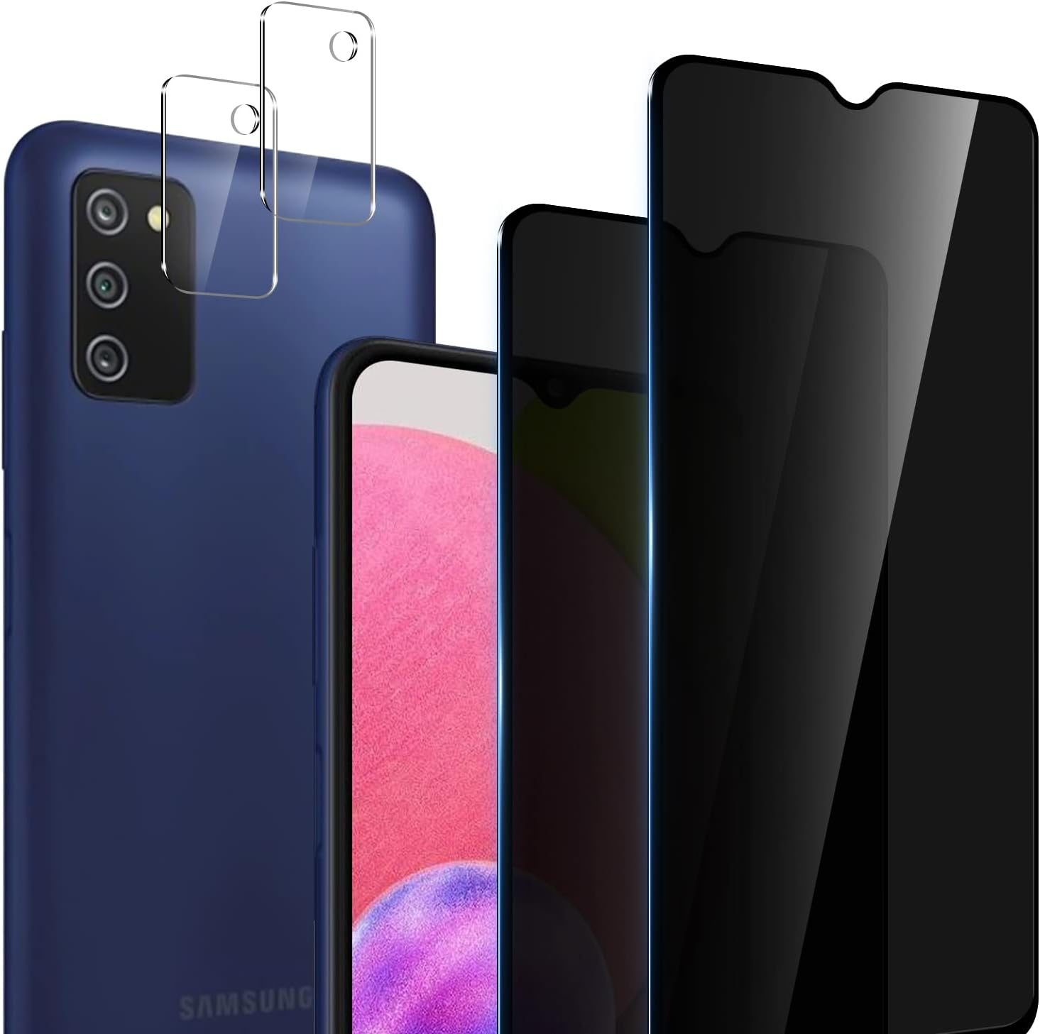 2+2 Pack Privacy Screen Protector for Samsung Galaxy A03SA02S with Camera Lens Protector, Anti-Spy Screen Protector Tempered Glass 9H Hardness