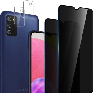 2+2 Pack Privacy Screen Protector for Samsung Galaxy A03SA02S with Camera Lens Protector, Anti-Spy Screen Protector Tempered Glass 9H Hardness 2+2 Pack Privacy Screen Protector for Samsung Galaxy A03SA02S with Camera Lens Protector, Anti-Spy Screen Protector Tempered Glass 9H Hardness