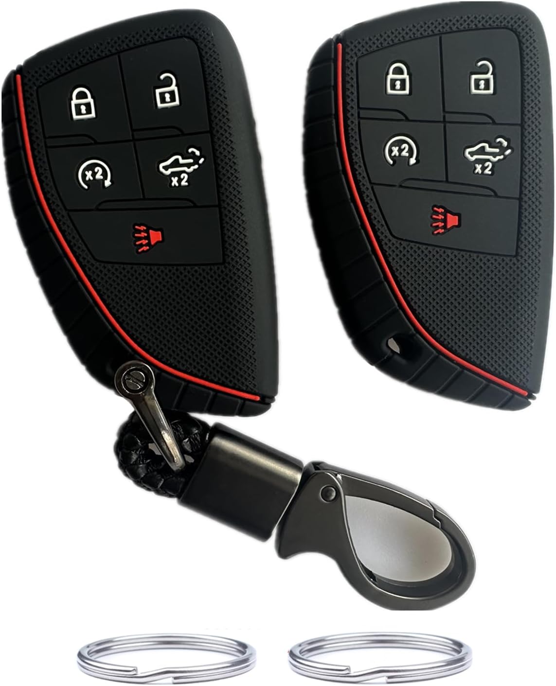 KAWIHEN Funda de silicona para llavero compatible con Chevrolet Silverado 1500 GMC Sierra 1500 2022 2023 2024 (negro con botones blancos)