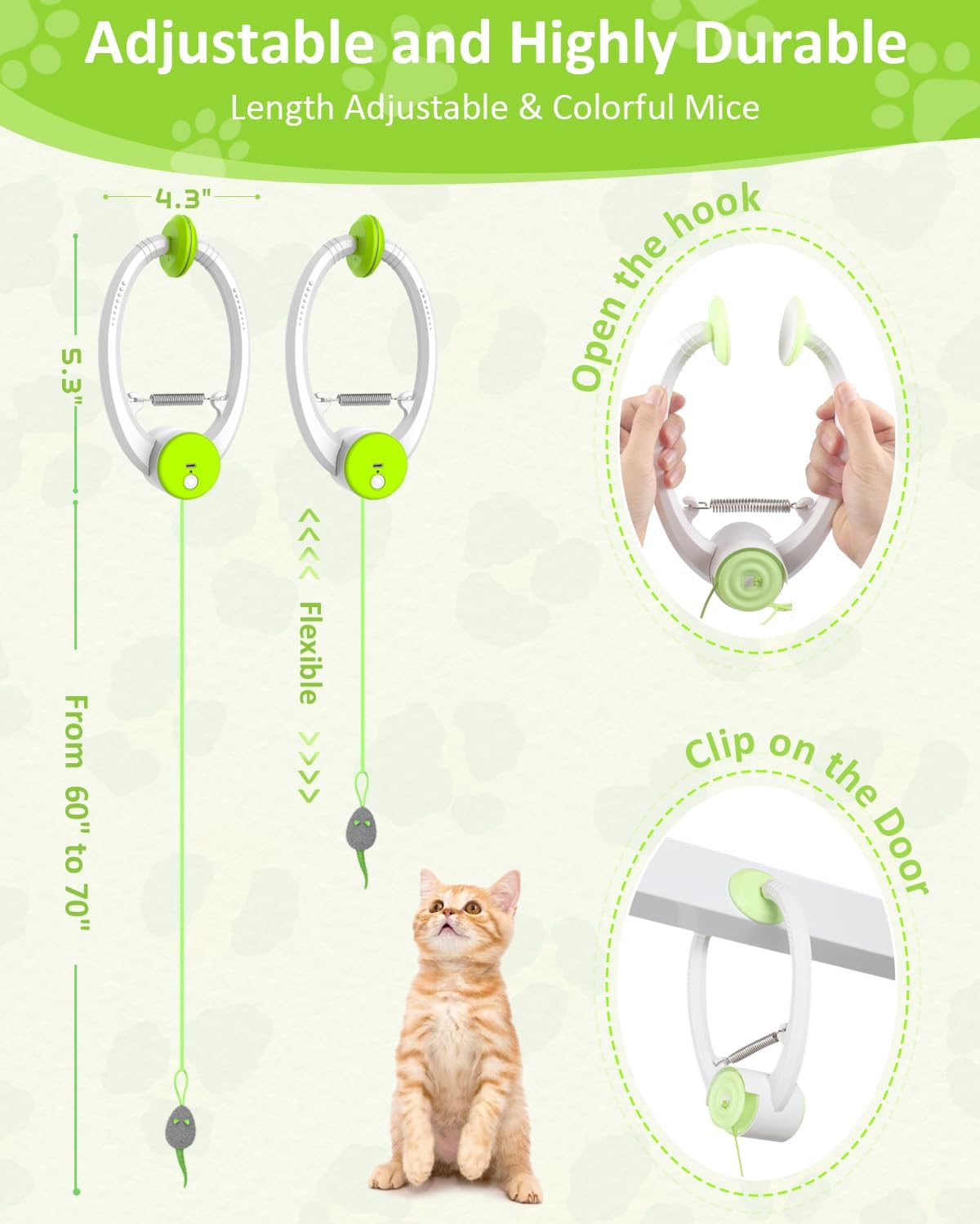 Juguete recargable para gatos activado por movimiento con coloridos ratones rebotantes, cuerda elástica y plumas, para gatos y gatitos de interior