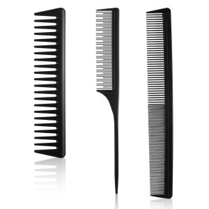 Patelai Peine desenredante de dientes anchos para el cabello, 3 piezas, peine para peinar el cabello, peine de corte de fibra de carbono, peine Patelai Peine desenredante de dientes anchos para el cabello, 3 piezas, peine para peinar el cabello, peine de corte de fibra de carbono, peine