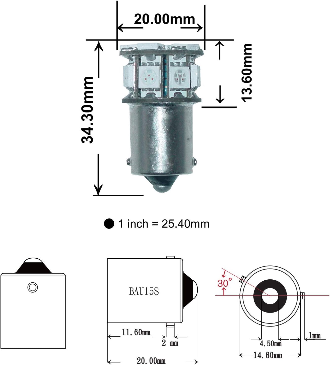 PA 2 bombillas LED 13SMD 1156 BAU15S azul auto LED 12V para señal de giro lateral marcador de parada trasera luz trasera (7507 PY21W 1156PY 1056