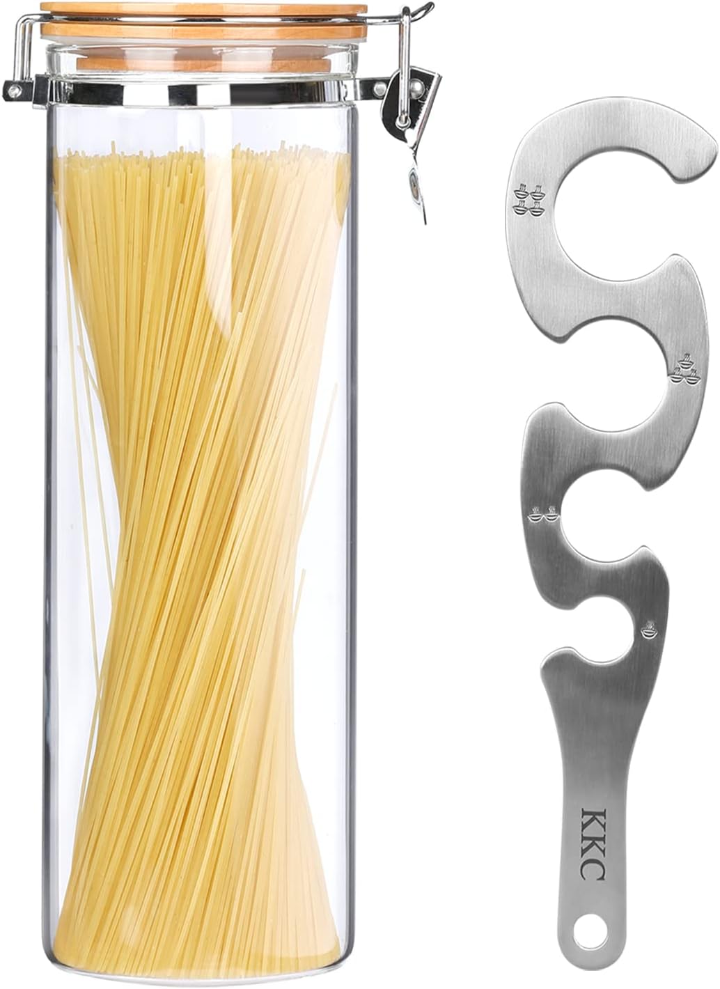 Tarros de vidrio de borosilicato transparente con abrazadera de bloqueo hermético, tapas de bambú para cocina, sin BPA