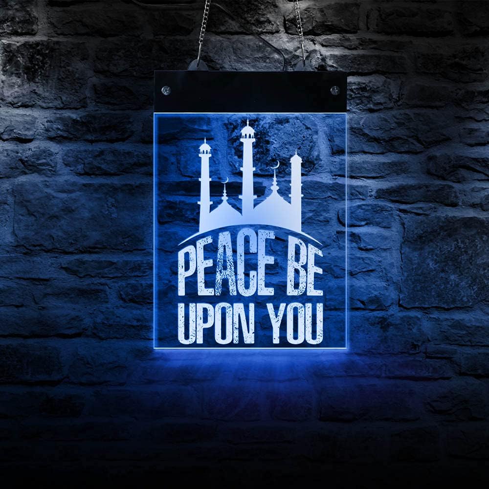 The Geeky Days Peace Be Upon You – Letrero de pared con citas islámicas LED neón multicolor que cambia de color, luz fresca, arte de pared islámica,