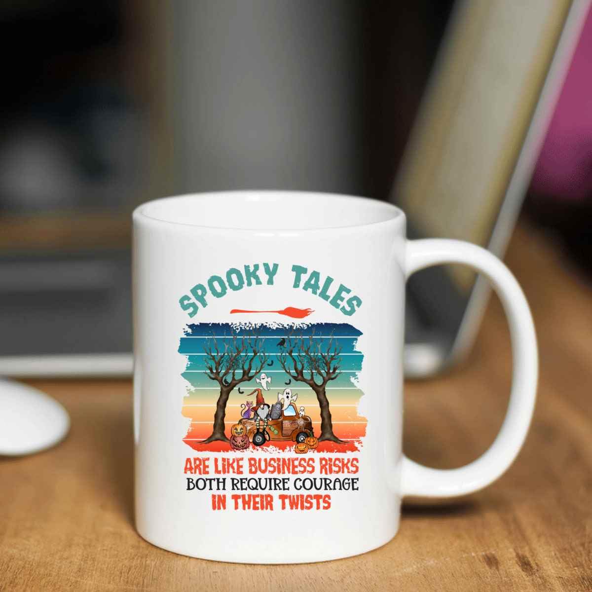 Inspirational Gift Quirky Halloween Gifts, For Spooky Tales – Are Like Business Risks Both Require Courage In Their Twists 11 Oz White Ceramic